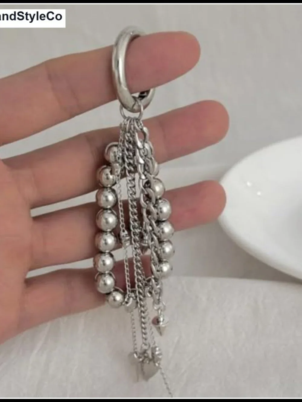 Silver Heart Bag Charm Pearl Coin Purse Accessory Keychain